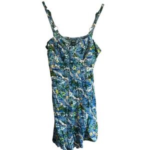 Tropical Hawaiian Print Button Front Sleeveless‎ Dress Summer Sun Dress medium